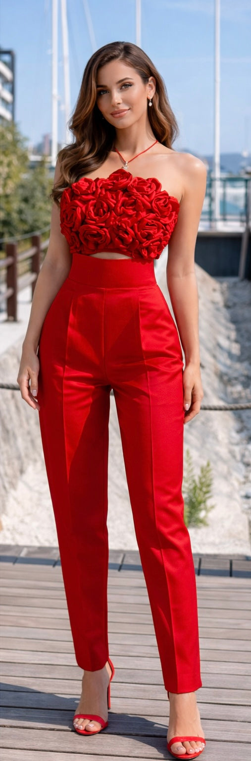 Rose crop and trousers set